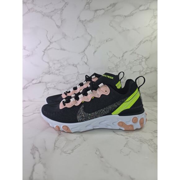 Nike CD6964-002 Women React Element 55 PRM Shoes Sneakers Black Coral Size 6 - Picture 2 of 5